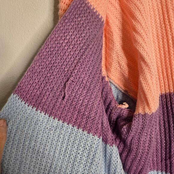 Colorful Rainbow Striped Chunky Knit Duster Cardigan Size M - Picture 8 of 10